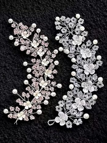 Bridal Pearl Floral Hair Vine / Pink & White Wedding Hair Accessories