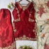 Eid Special Embroidered GMY Silk Top Palazzo & Organza Dupatta Set
