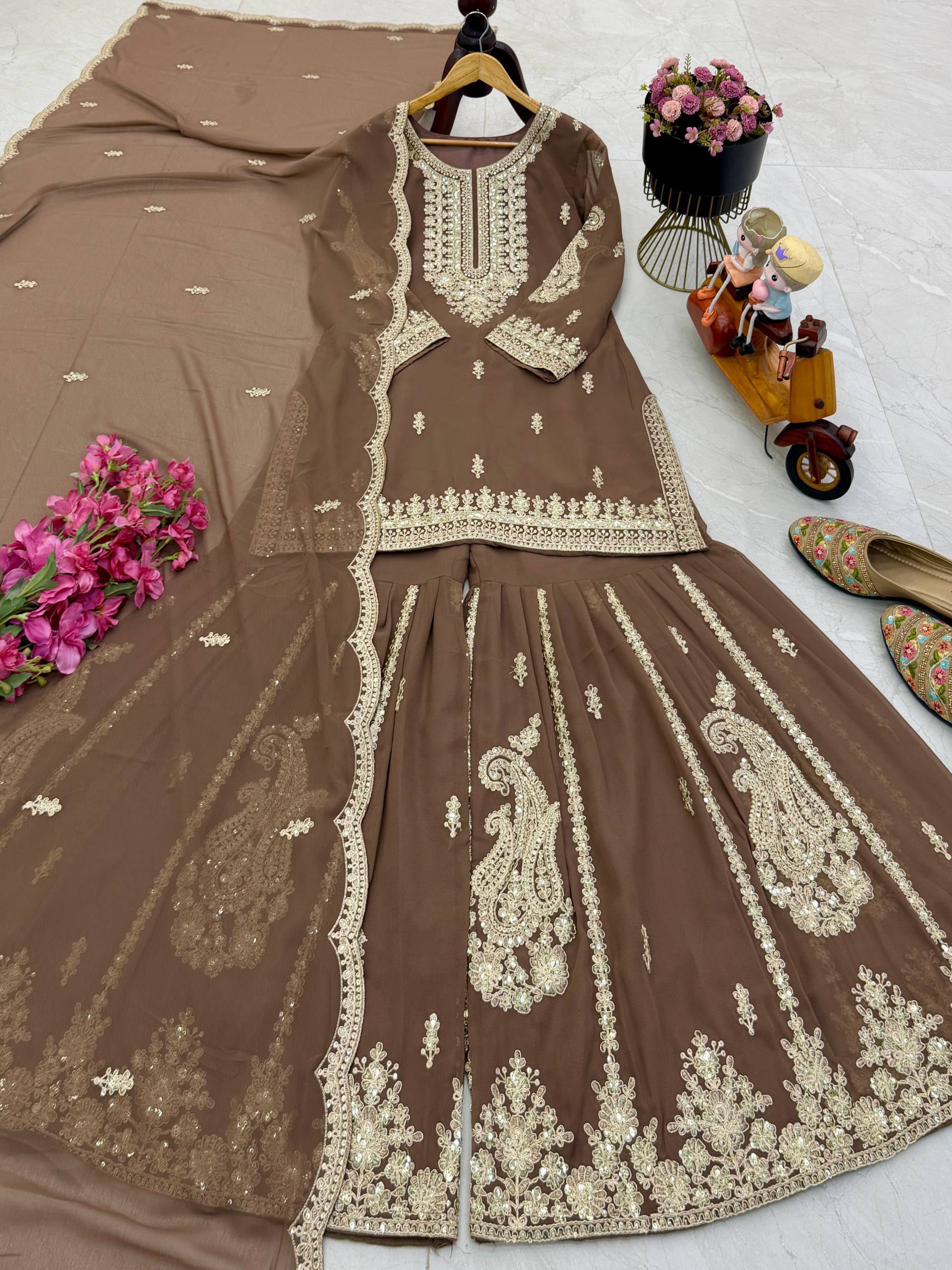 Designer Party Wear Sharara Suit with Embroidered Dupatta - Image 7