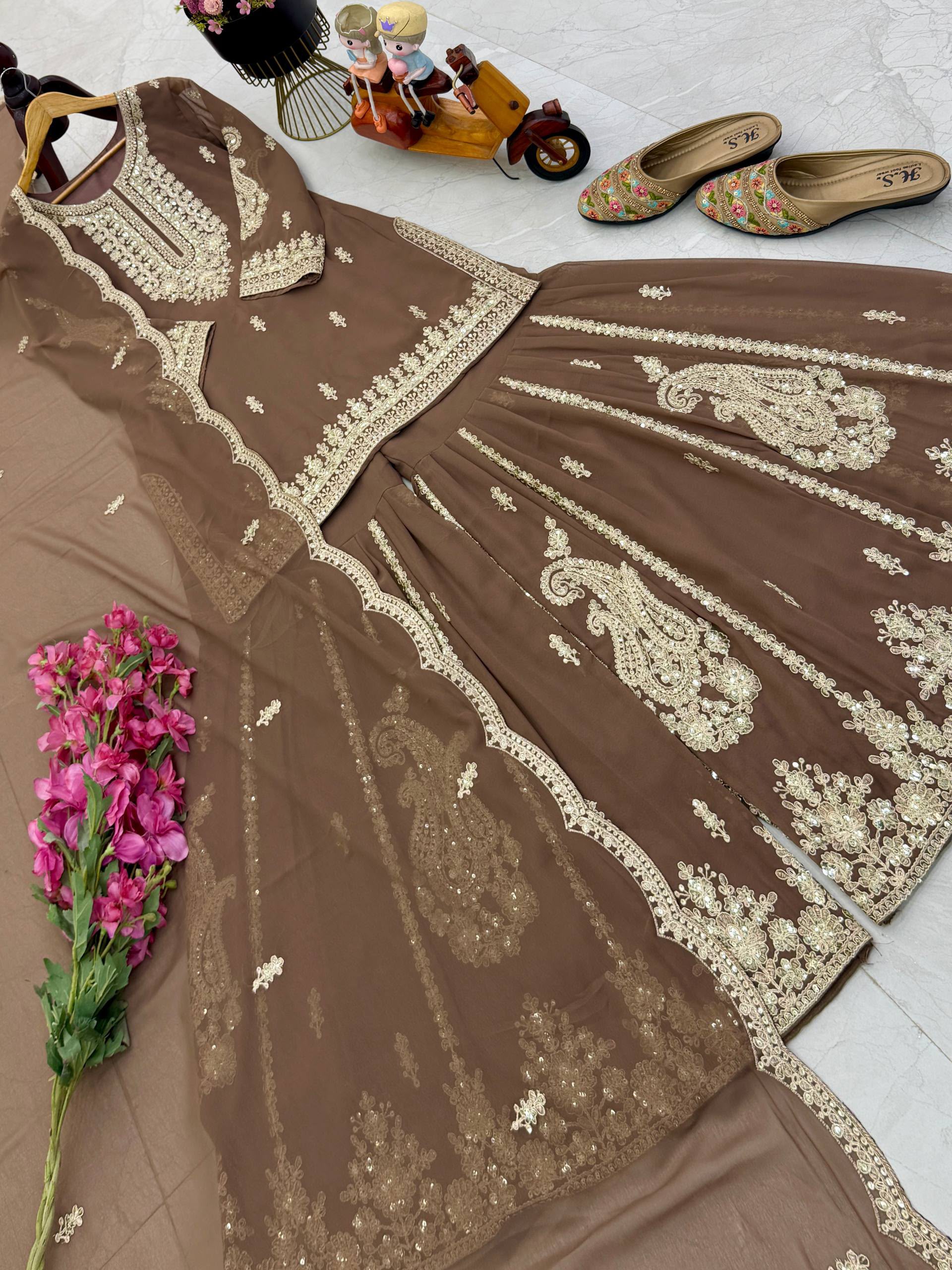 Designer Party Wear Sharara Suit with Embroidered Dupatta - Image 8