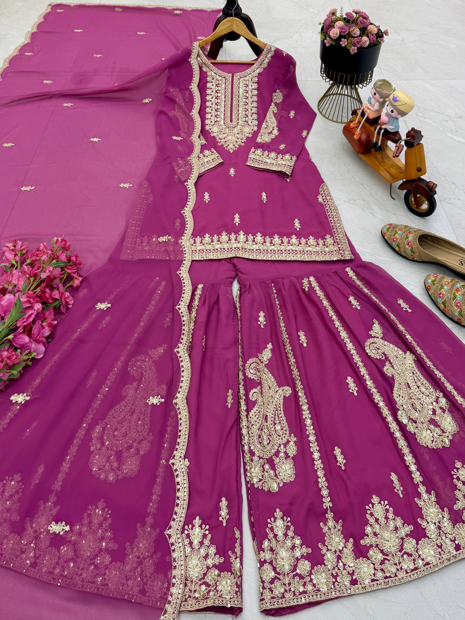 Designer Party Wear Sharara Suit with Embroidered Dupatta - Image 6
