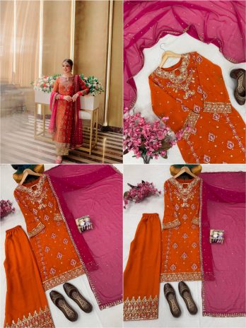 Kurti Palazzo Set with Embroidered Dupatta