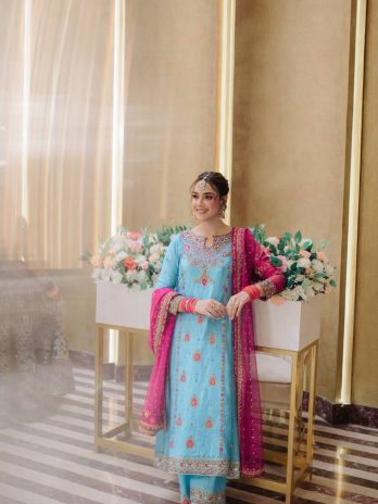 Designer Georgette Kurti Palazzo Set with Embroidered Dupatta