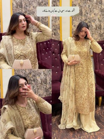 Designer Georgette Embroidered Kurti Palazzo Set with Dupatta