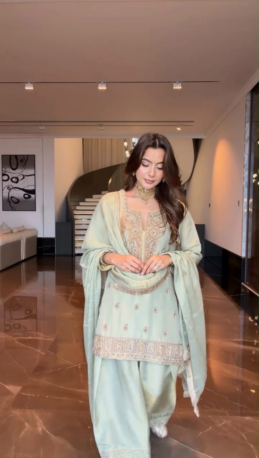 Designer Chinon Farsi Salwar Suit with Embroidery - Image 9