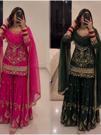 Designer Embroidered Georgette Sharara Suit Set for Women