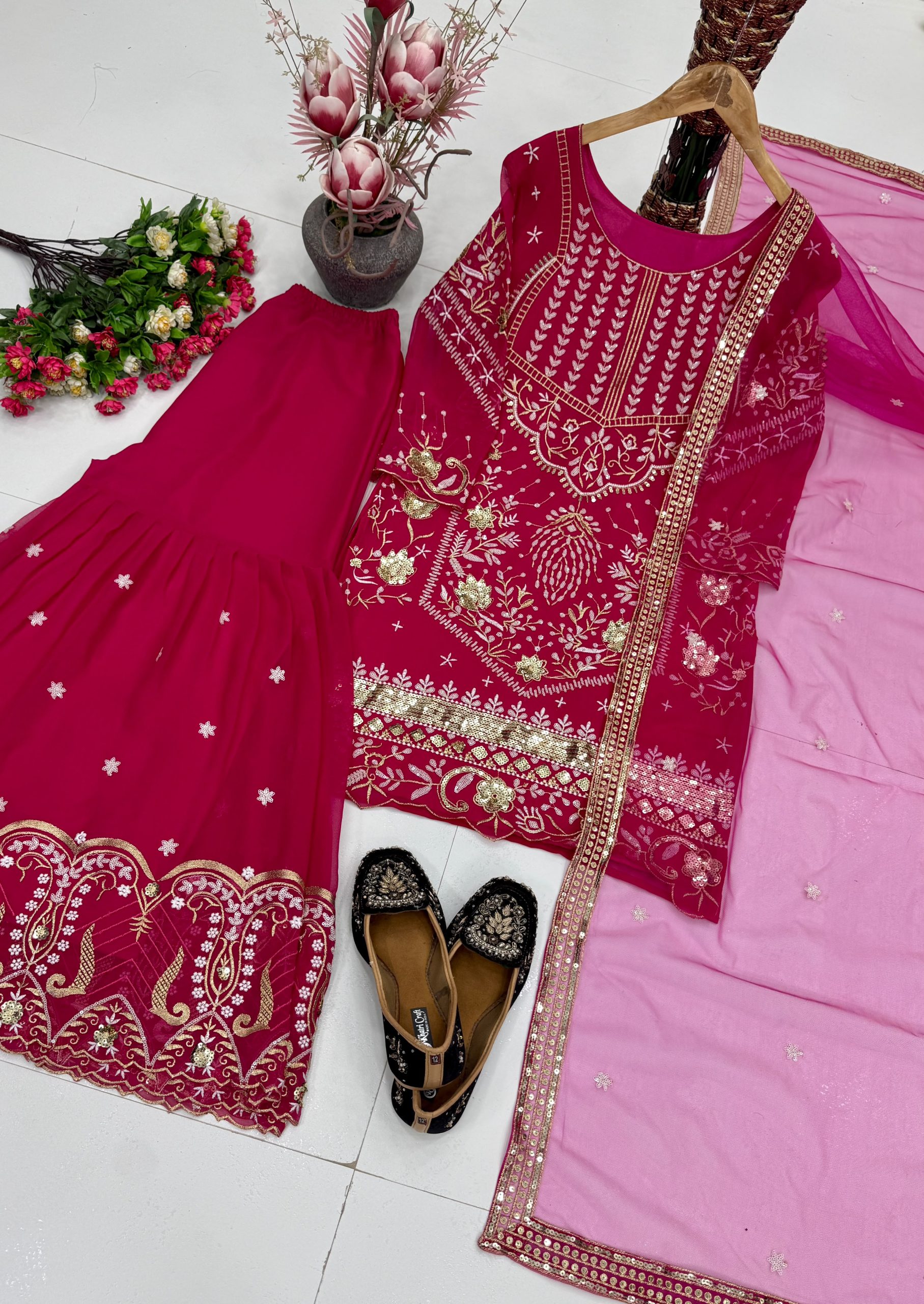 Designer Embroidered Georgette Sharara Suit Set for Women - Image 7
