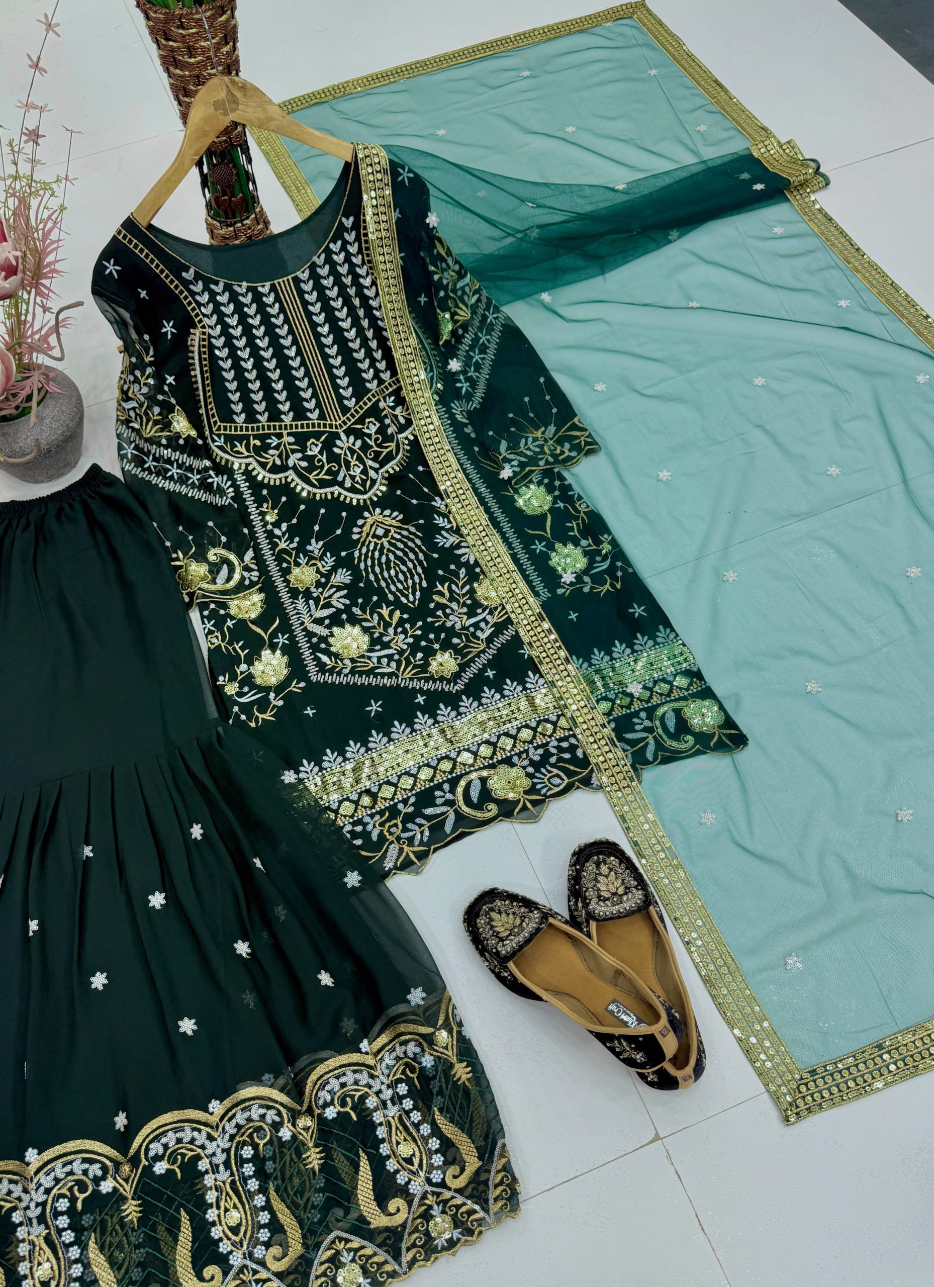 Designer Embroidered Georgette Sharara Suit Set for Women - Image 8