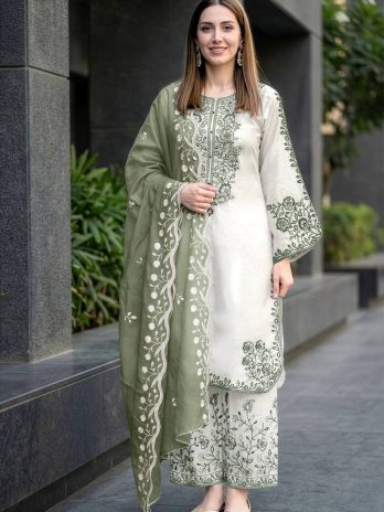 Designer Roman Glass Embroidered Palazzo Suit with Dupatta