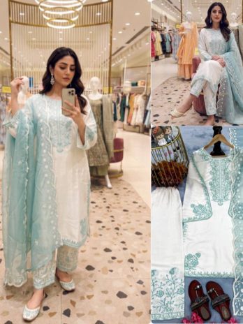 Designer Roman Glass Embroidered Palazzo Suit with Dupatta