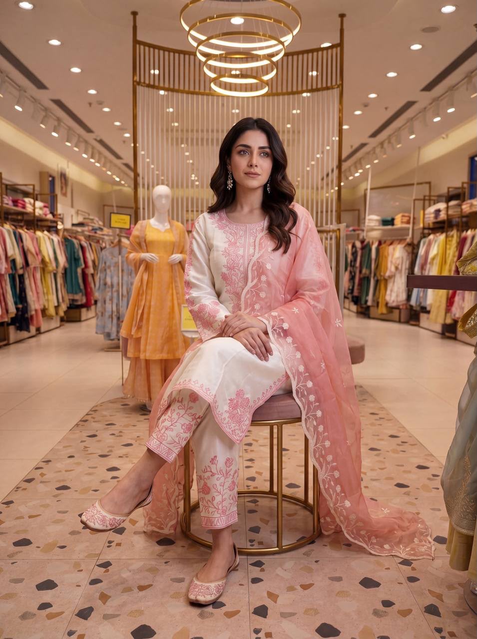 Designer Roman Glass Embroidered Palazzo Suit with Dupatta - Image 8