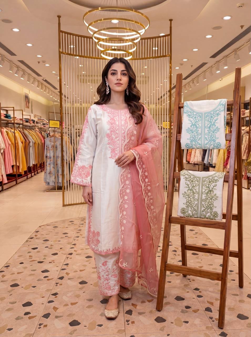 Designer Roman Glass Embroidered Palazzo Suit with Dupatta - Image 7