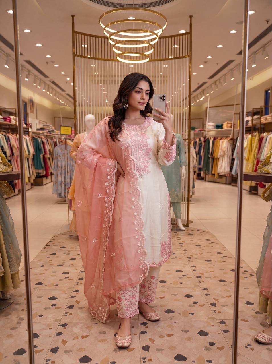 Designer Roman Glass Embroidered Palazzo Suit with Dupatta - Image 5