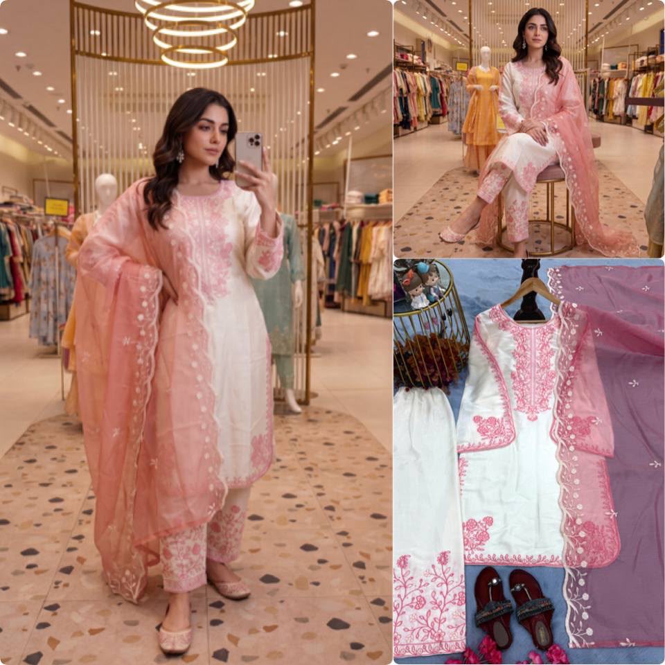 Designer Roman Glass Embroidered Palazzo Suit with Dupatta