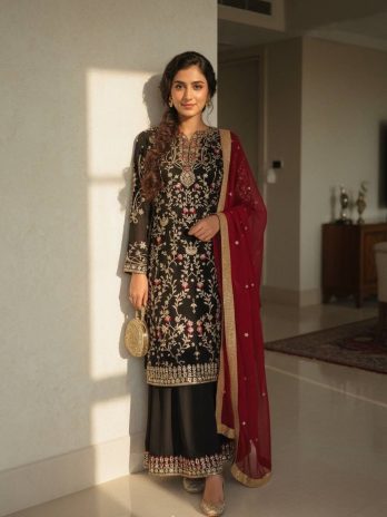 Black Royale Embroidered Kurti Palazzo Set