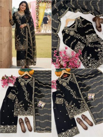 Black Embroidered Palazzo Suit Set – LC 1451
