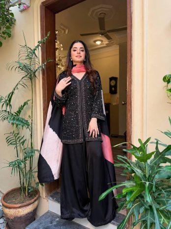 Black Kurti Palazzo Set with Printed Dupatta