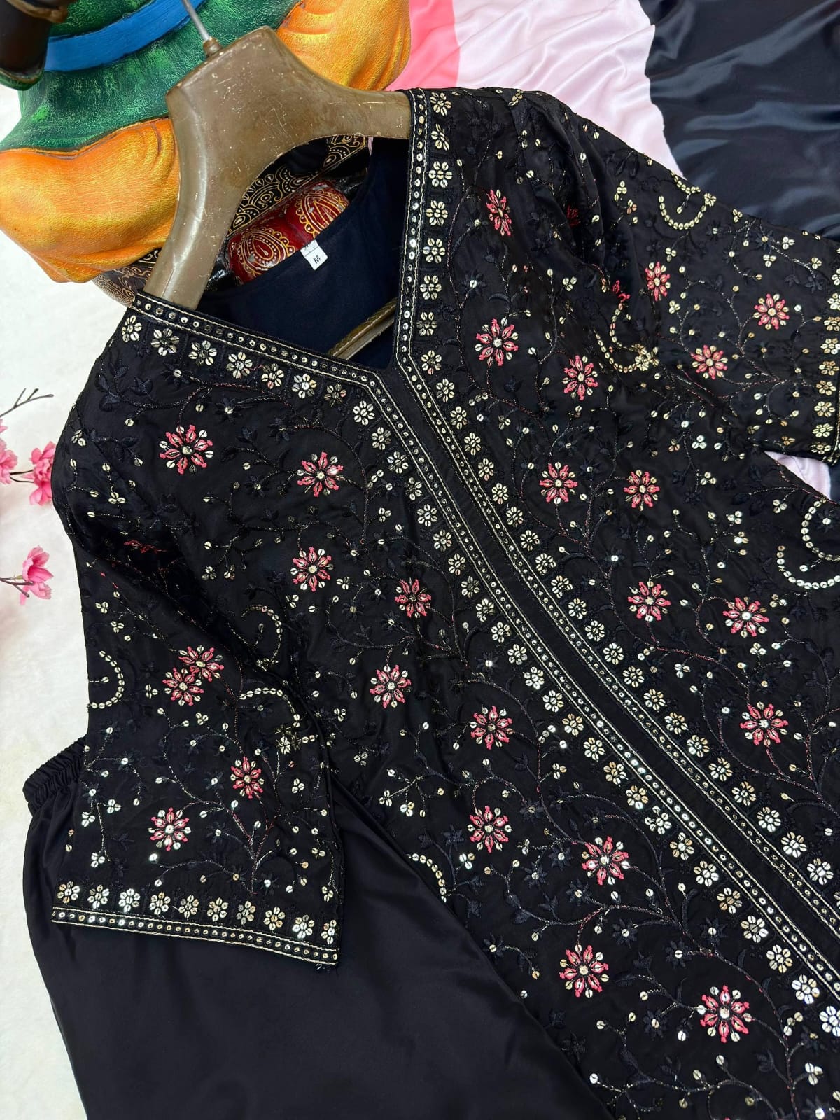 Black Kurti Palazzo Set with Printed Dupatta