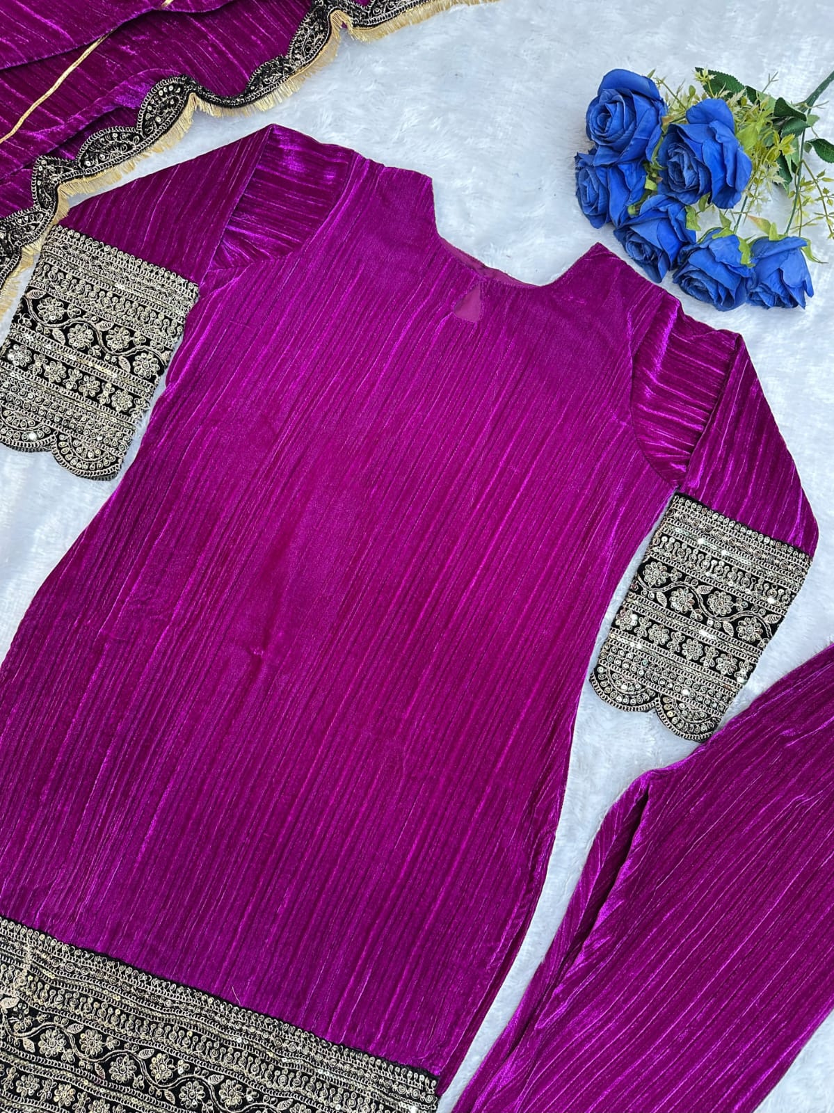 Royal Magenta Velvet Suit Set