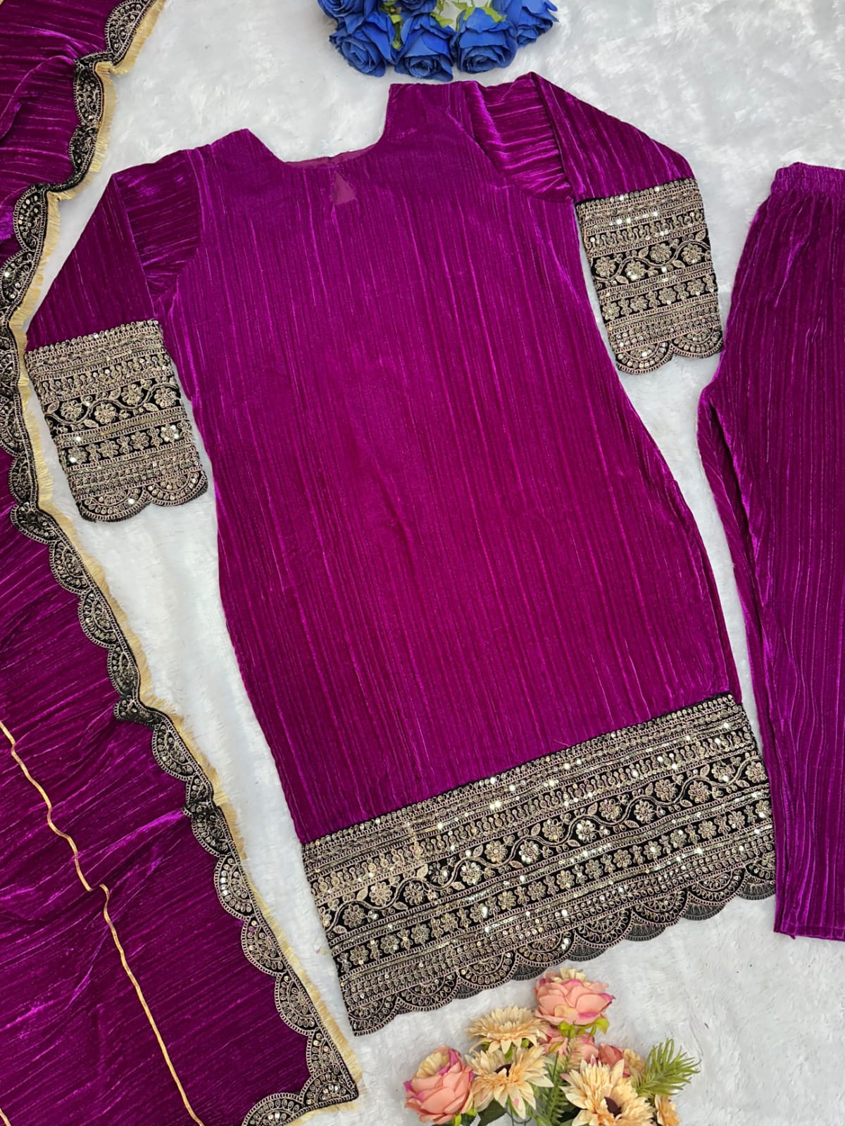 Royal Magenta Velvet Suit Set