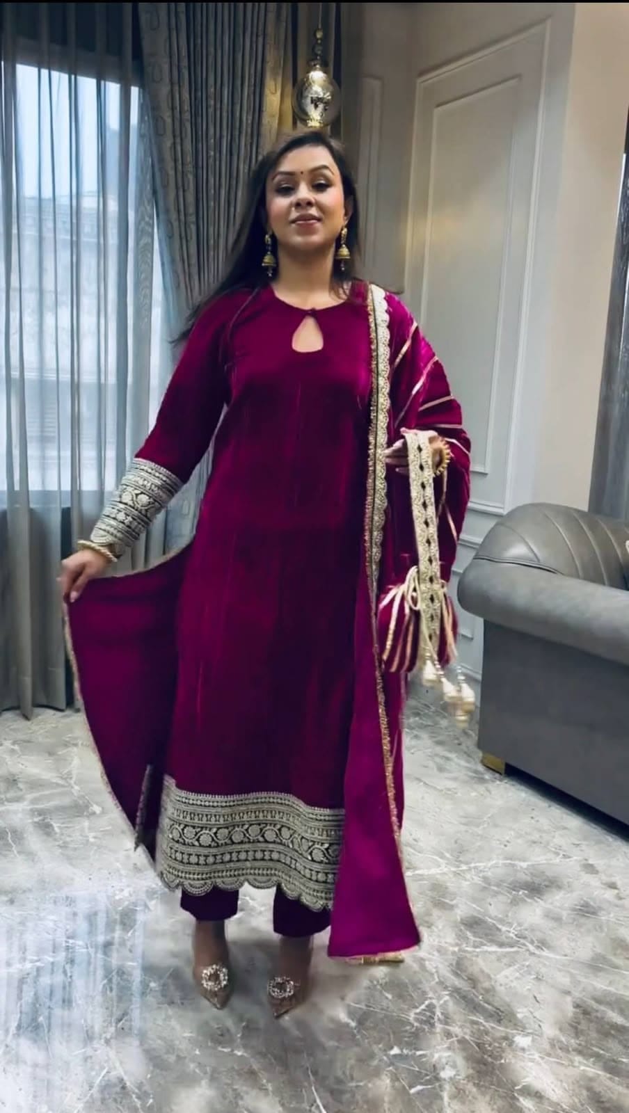 Royal Magenta Velvet Suit Set