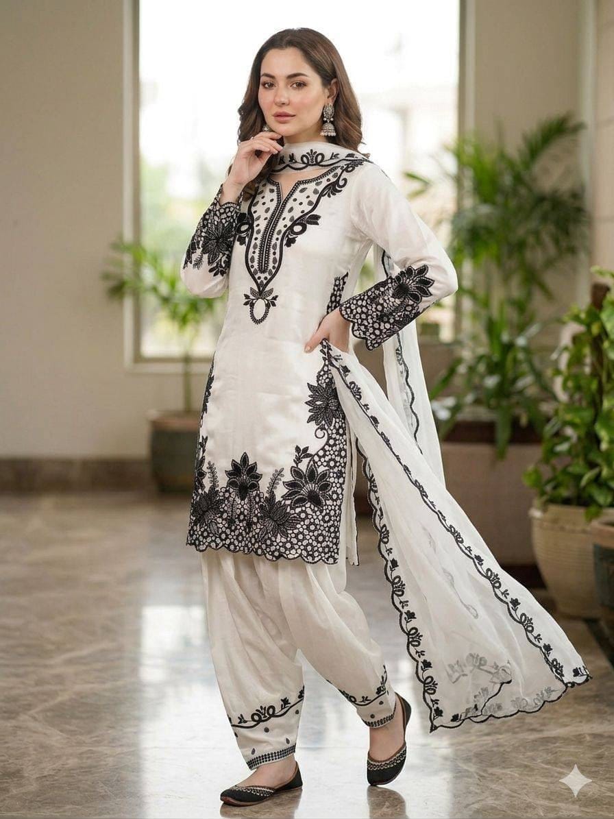 White Black Farshi Suit