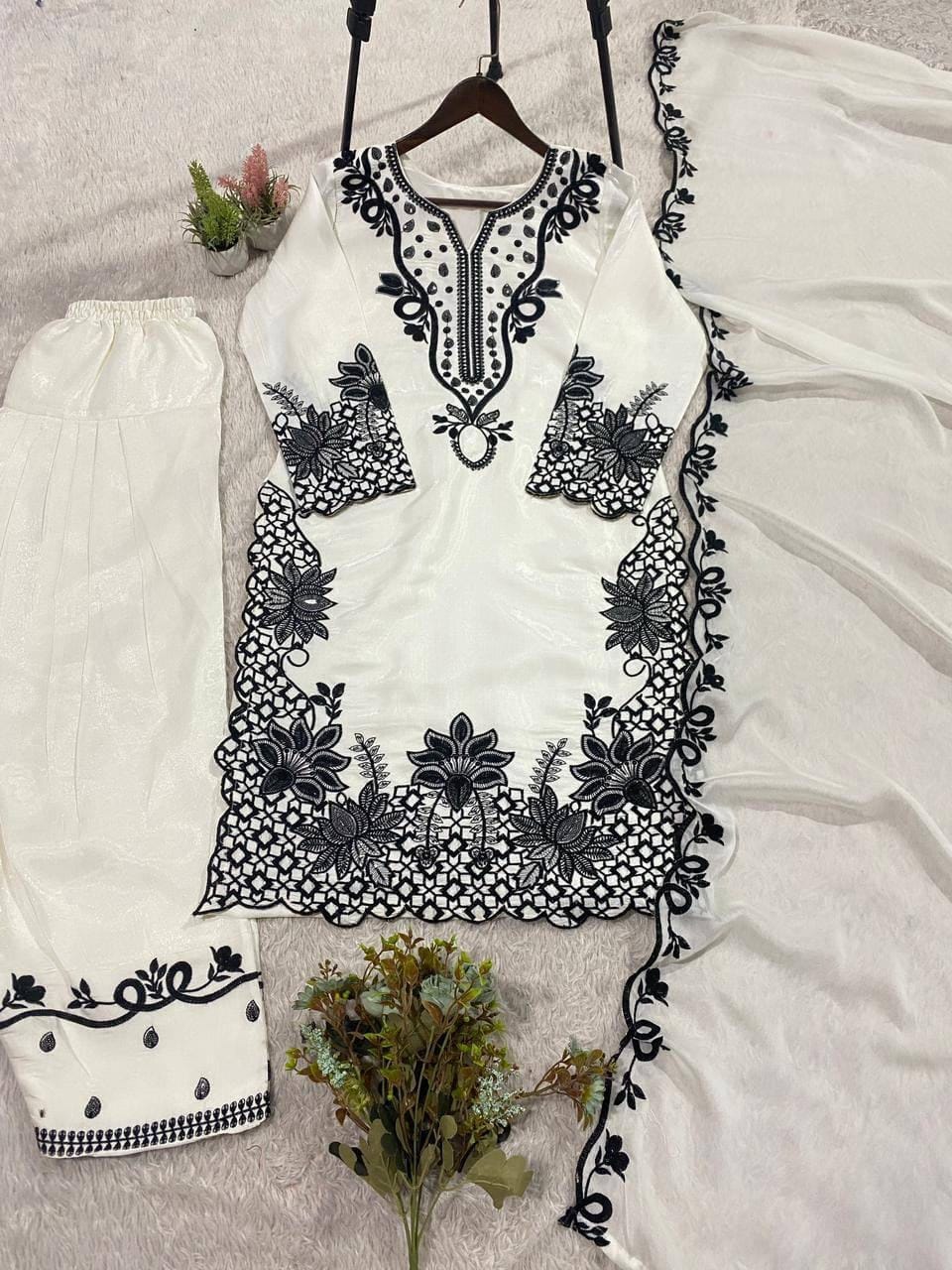 White Black Farshi Suit