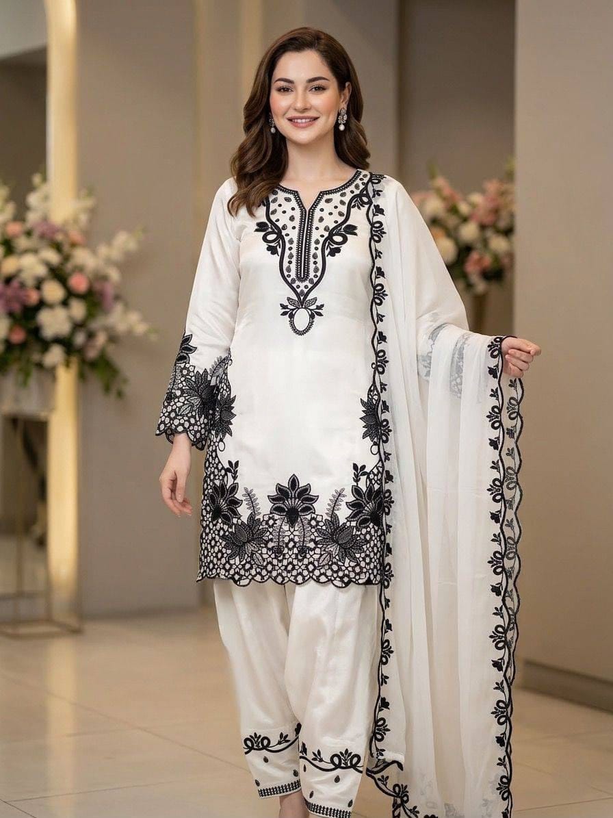 White Black Farshi Suit